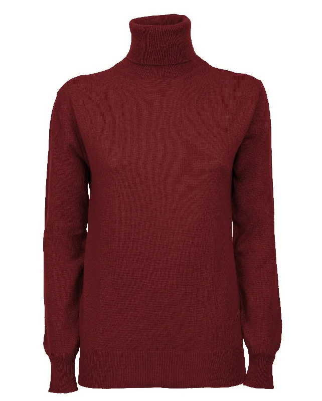 NEW FALL 24 - Women's Pure Cashmere Turtleneck Sweater Bordeaux by Monticelli Cashmere Athletic Women's High - 