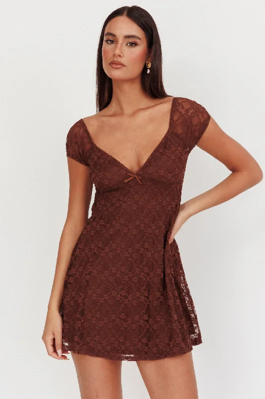 Shadows Lace Overlay Mini Dress Brown Traditional Women's Wool
