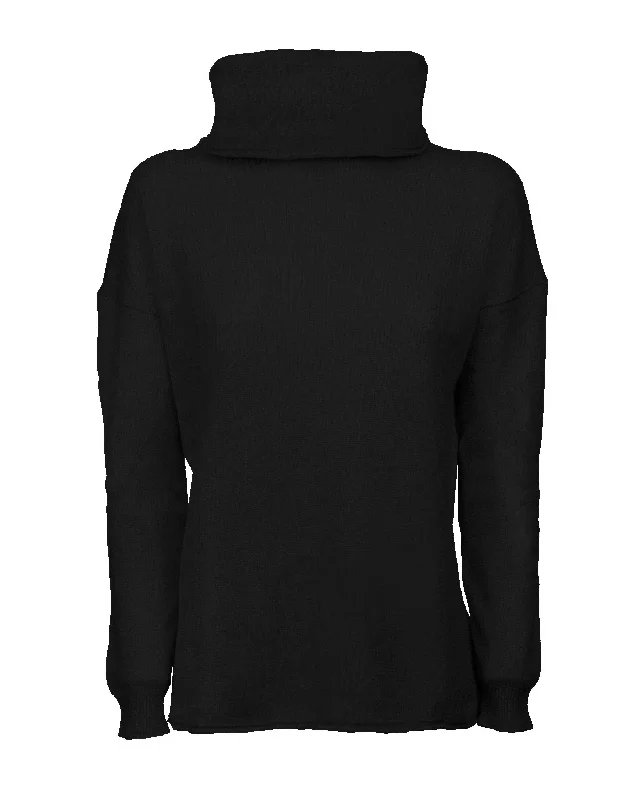 NEW FALL 24 - Women's Oversized Cashmere Cowl Neck Sweater Black by Monticelli Cashmere European