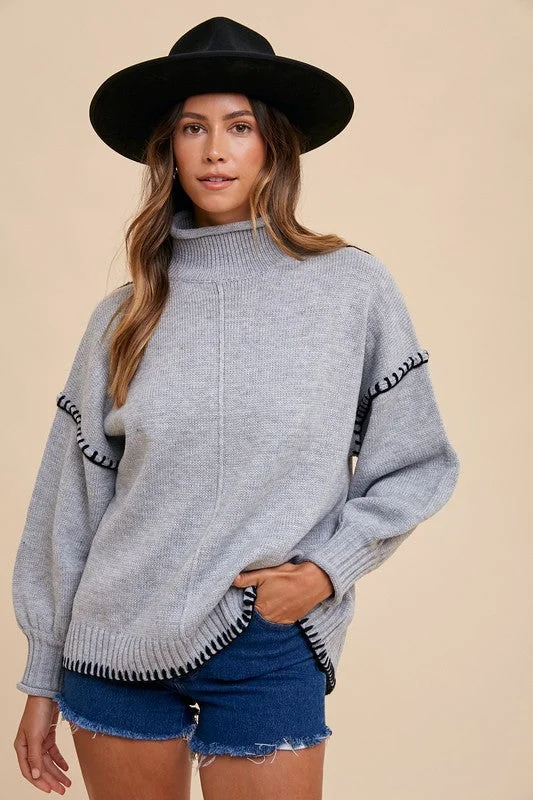 Regina Mock Neck Stitch Turtleneck Sweater Athletic Women's 