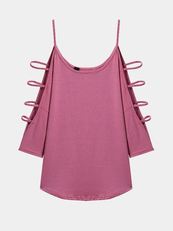 Custom Cold Shoulder Long Sleeve Pink T-Shirts Confident Women's High - fashion