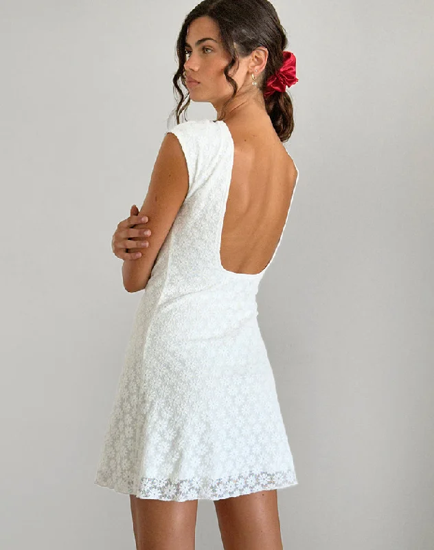 Ambu Mini Dress in Floral Lace Ivory Dynamic Women's High - energy
