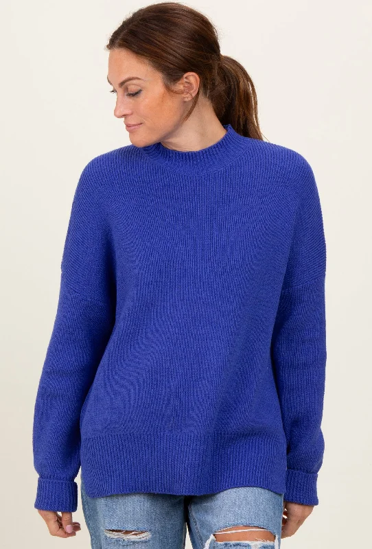 Royal Blue Mock Neck Basic Sweater Australian Beach