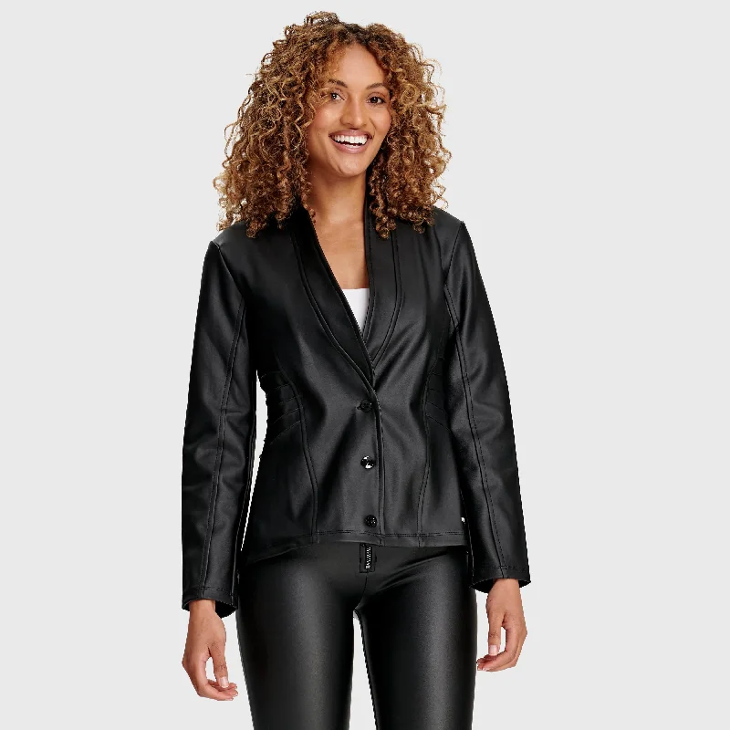 Faux Biker Leather Jacket - Black