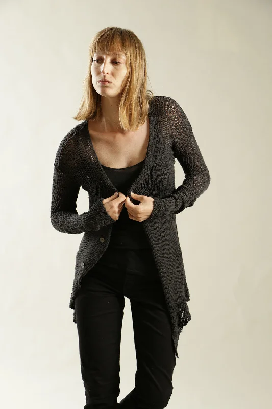 Charcoal Black Handmade Cardigan with buttons - Prevo Trendy Women's 