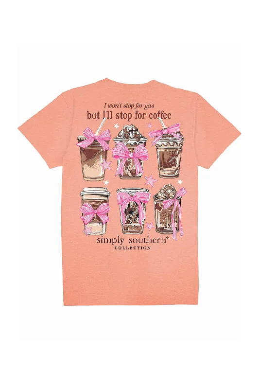 Simply Southern Plus Size Coffee Cups T-Shirt for Women in Peach | EXT-SS-COFFEE-PEACH Polished Women's Silk Simply Southern Plus Size Coffee Cups T-Shirt for Women in Peach | EXT-SS-COFFEE-PEACH Polished Women's Silk