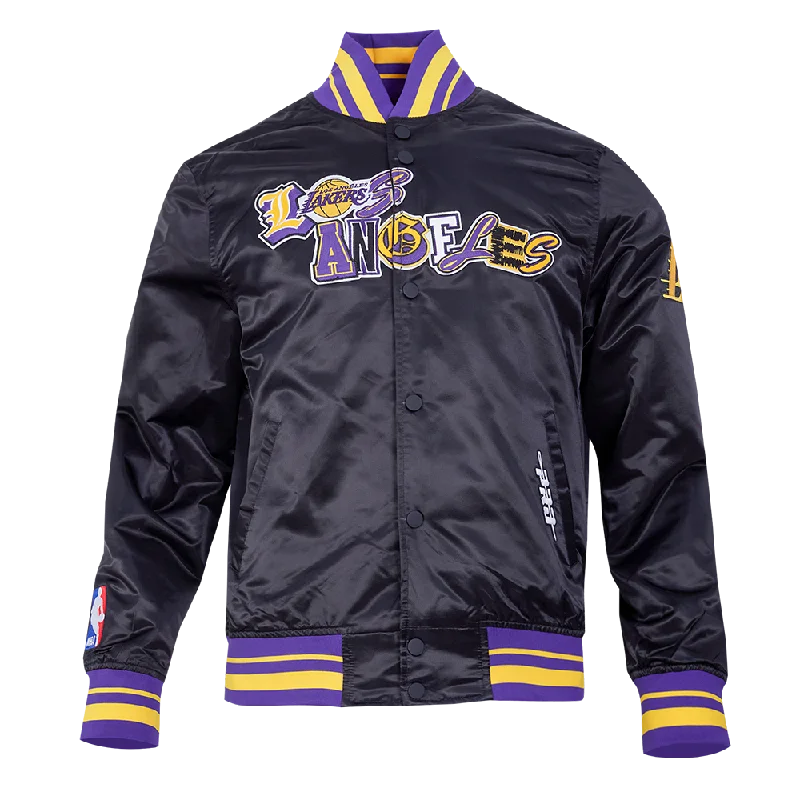 NBA LOS ANGELES LAKERS CITY RANSOM MEN'S RIB SATIN JACKET (BLACK/PURPLE)