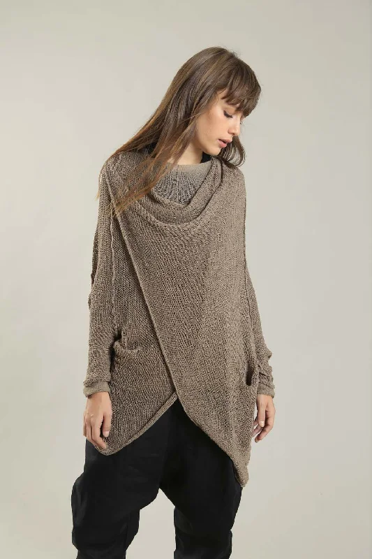 Camel Dark Taupe Oversized T Light Sweater with Pockets Sleek Women's 