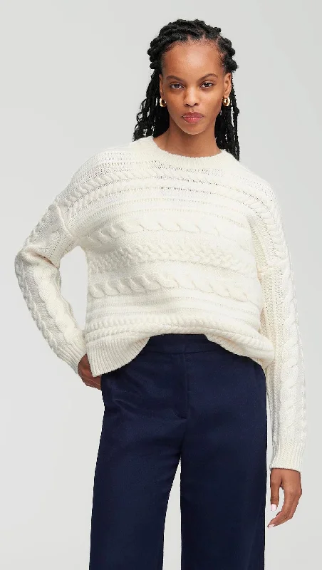 Chunky Crop Cable Sweater in Merino Wool | Cream Monochromatic All - in - one