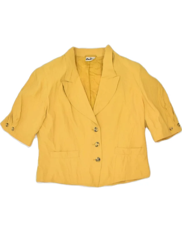 OUI SET Womens Short Sleeve 3 Button Blazer Jacket IT 42 Medium Yellow Scandinavian