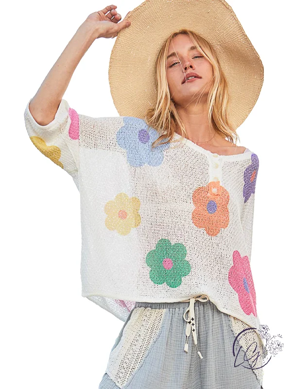 Ivory Bloom Pullover Laid - back Women's Vibe