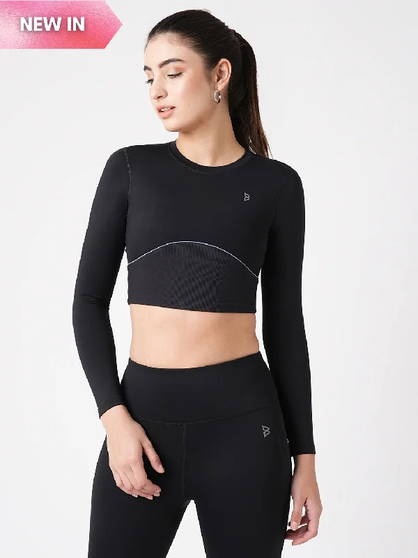 Black & Blue Endurance Full Sleeve Crop Top