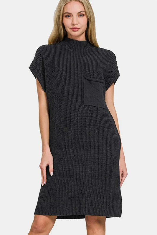 Zenana Mock Neck Short Sleeve Sweater Dress purpose
