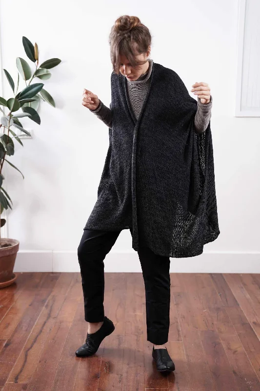 Metalo Open Poncho Cape -Black & Charcoal, made from  Bamboo, Cotton & Soy Trendy Women's 