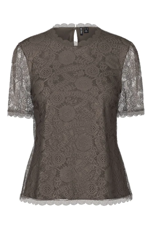 Pieces - Pcolline Ss Lace Top - 4532907 Morel Laid - back Women's Vibe