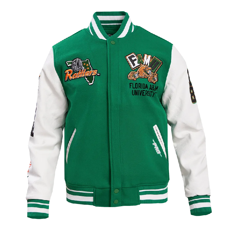 NCAA FLORIDA A&M UNIVERSITY HOMECOMING WOOL MEN'S VARSITY JACKET (KELLY GREEN/ WHITE)