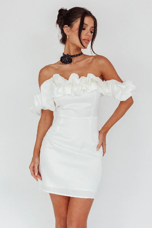 La Palma Off-Shoulder Mini Dress Off White Earthy Women's Hemp - based