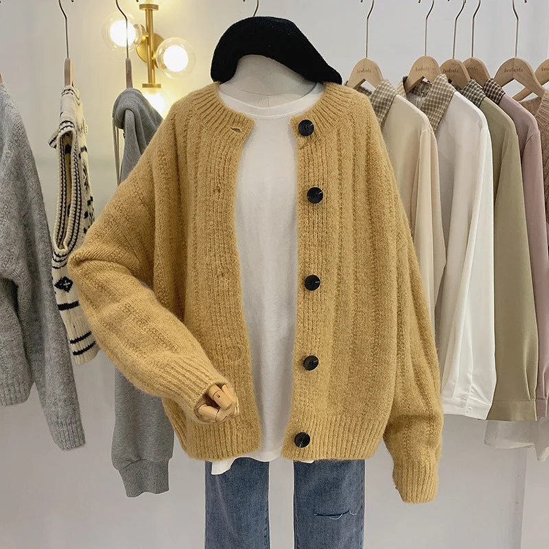 Lazy style, round neck long sleeve cardigans, loose short jacket sweater  1421