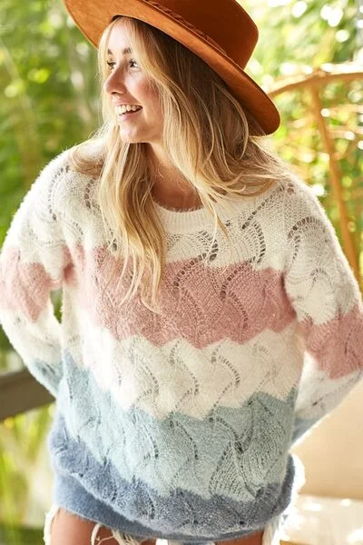 BiBi Color Block Openwork Long Sleeve Sweater Business