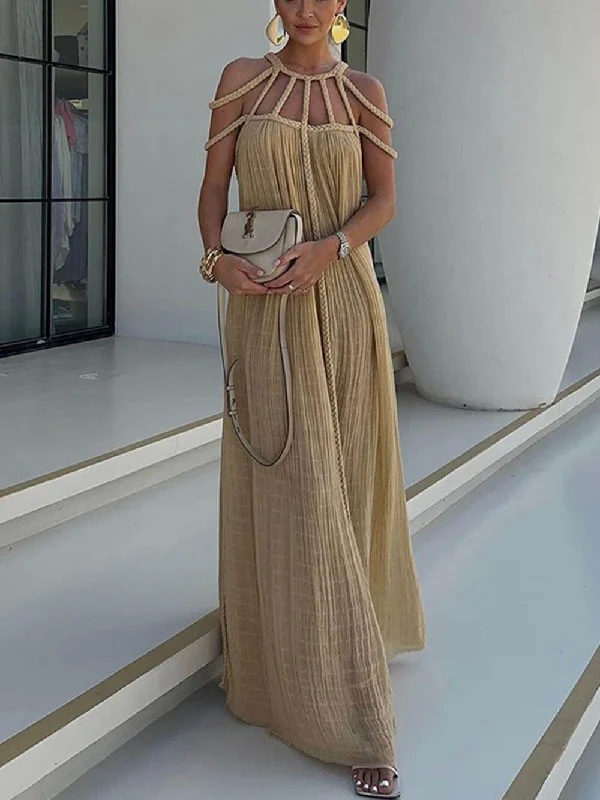 Draped Braids Cover Charming Up Maxi Dress