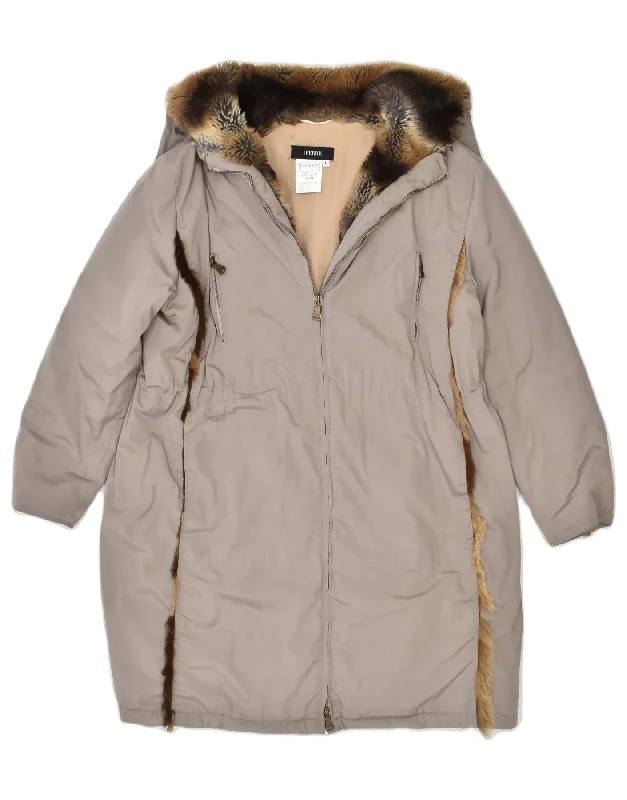 FERRE Womens Parka Jacket UK 16 Large Grey Polyester Sustainable Organic