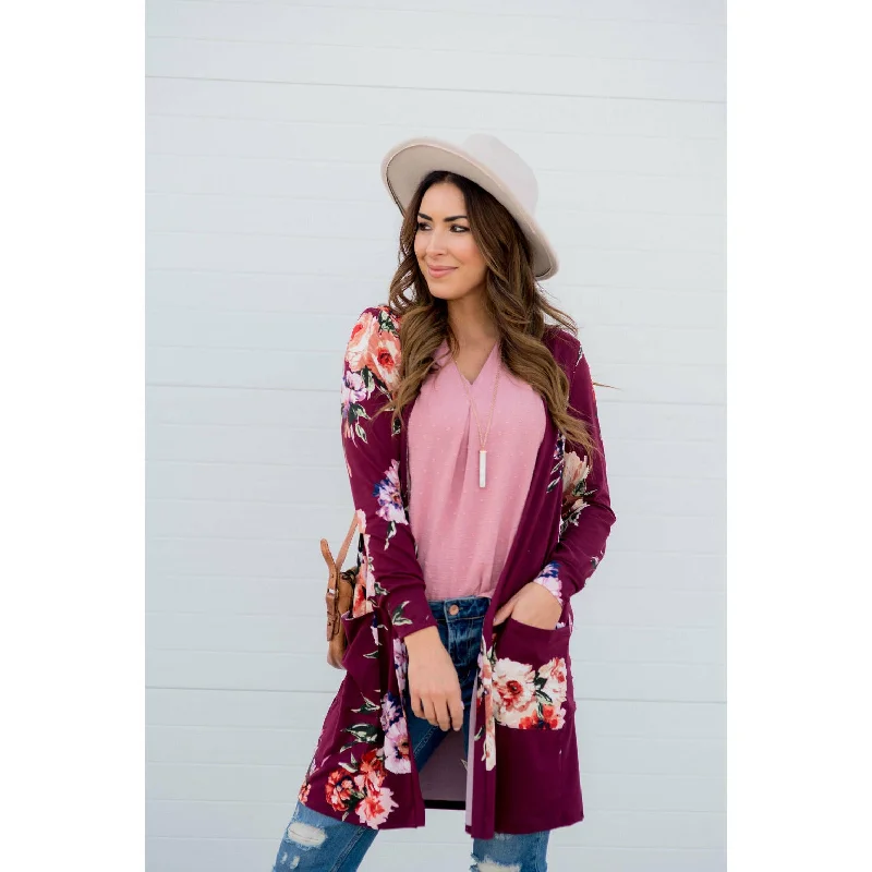 Floral Garden Burgundy Tunic Cardigan