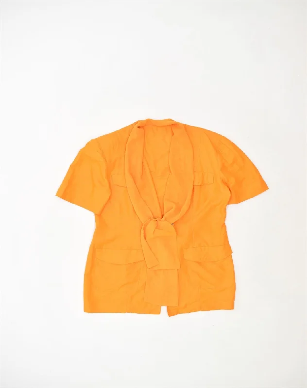 VINTAGE Womens Short Sleeve Blazer Jacket UK 18 XL Yellow Cotton Modern Women's 