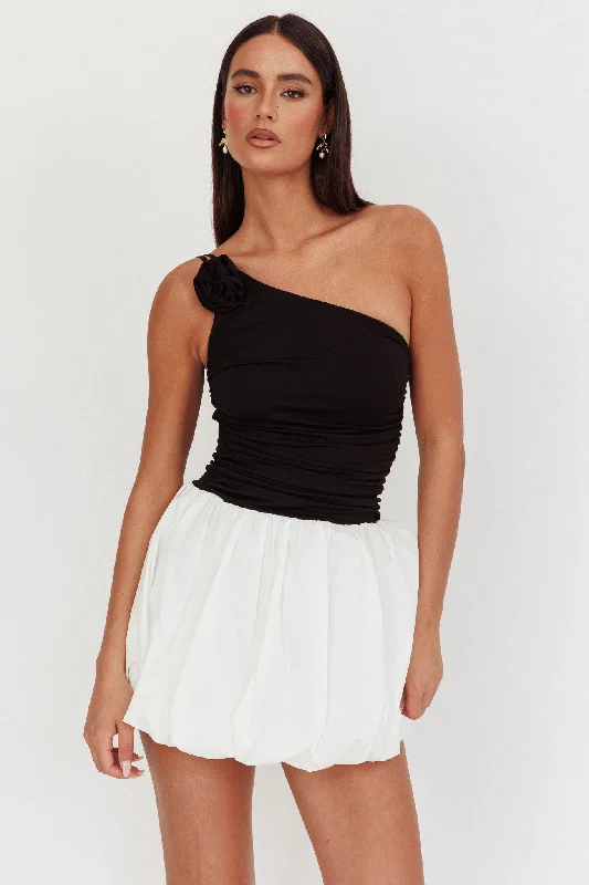 Corinthia One-Shoulder Bubble Mini Dress Black/White Refined Women's 