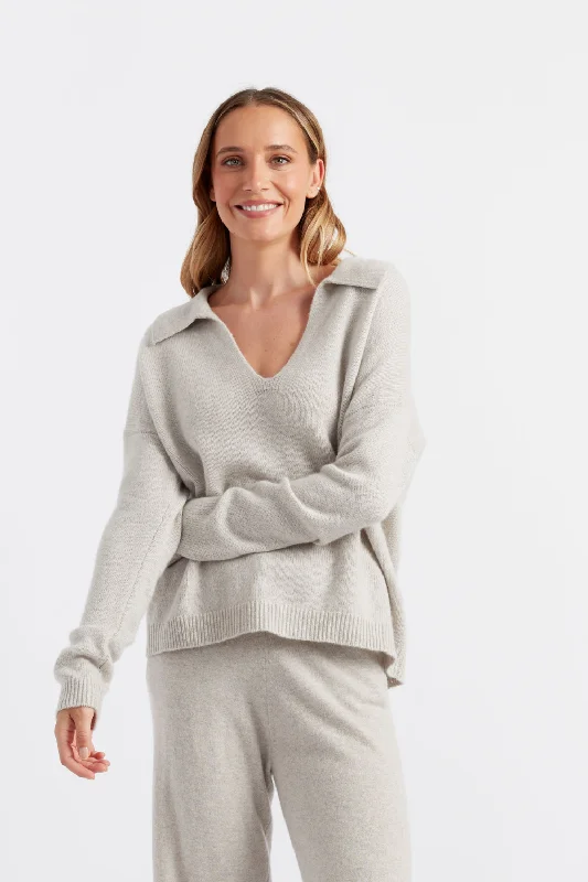 Taupe Cloud Cashmere Collared Sweater Dynamic Women's Moto