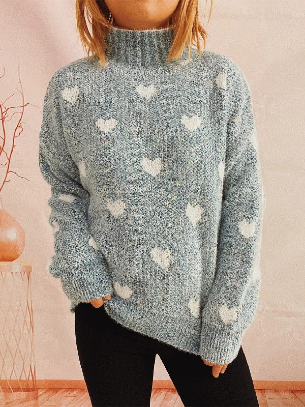 Heart Heathered Turtleneck Drop Shoulder Sweater Cool Women's Skate
