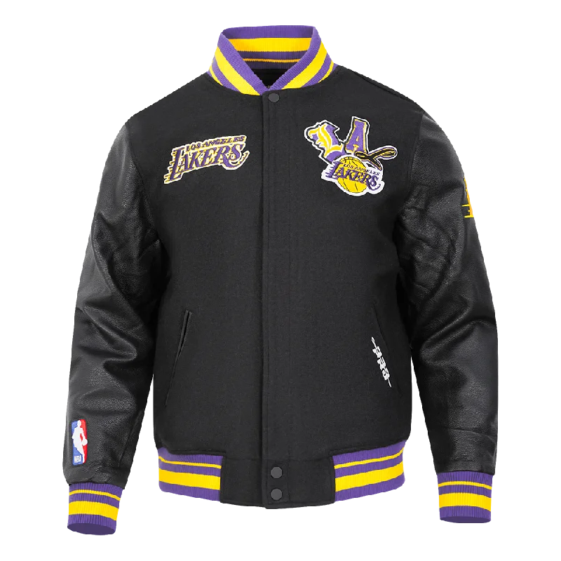 NBA LOS ANGELES LAKERS CITY RANSOM MEN'S RIB WOOL VARSITY JACKET (BLACK/PURPLE)