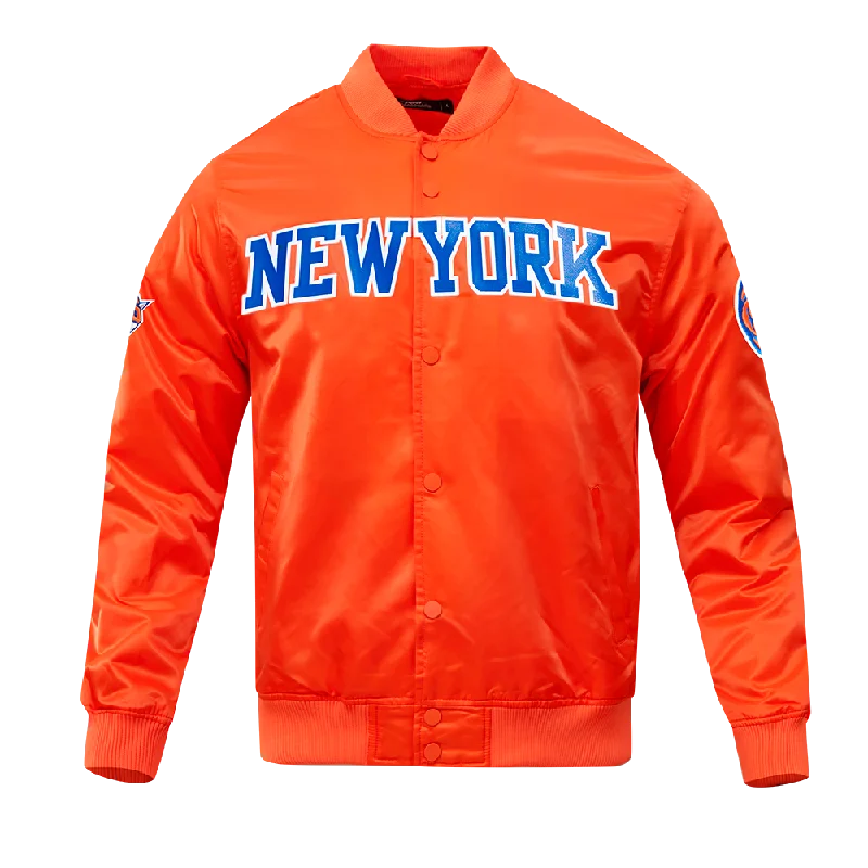 NBA NEW YORK KNICKS TEAM BIG LOGO MEN'S SATIN JACKET (ORANGE)