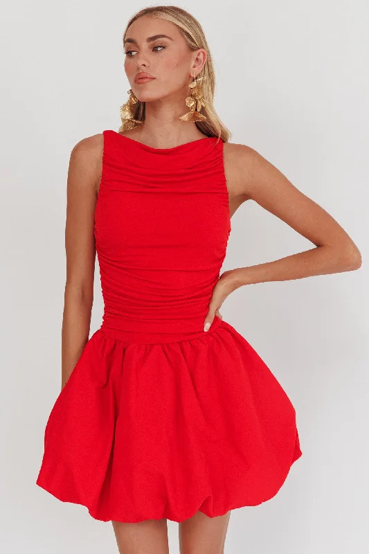 Dalayla Sleeveless Balloon Skirt Mini Dress Red Casual Women's Loose - fitting