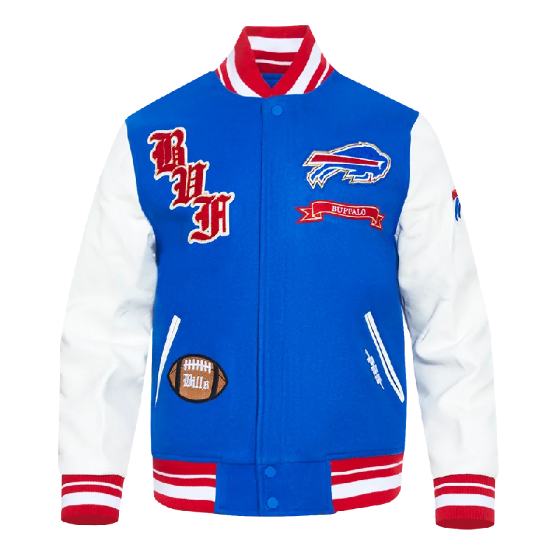 NFL BUFFALO BILLS PRO PREP WOOL MEN'S VARSITY JACKET (ROYAL BLUE/RED)