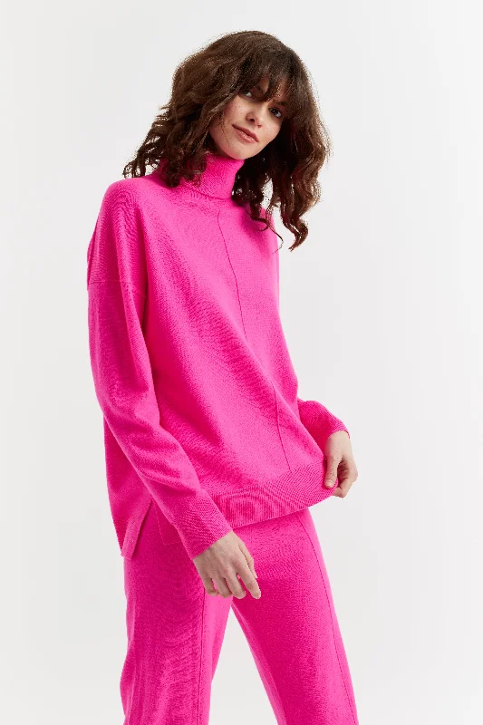 Fuchsia Wool-Cashmere Relaxed Rollneck Sweater garde