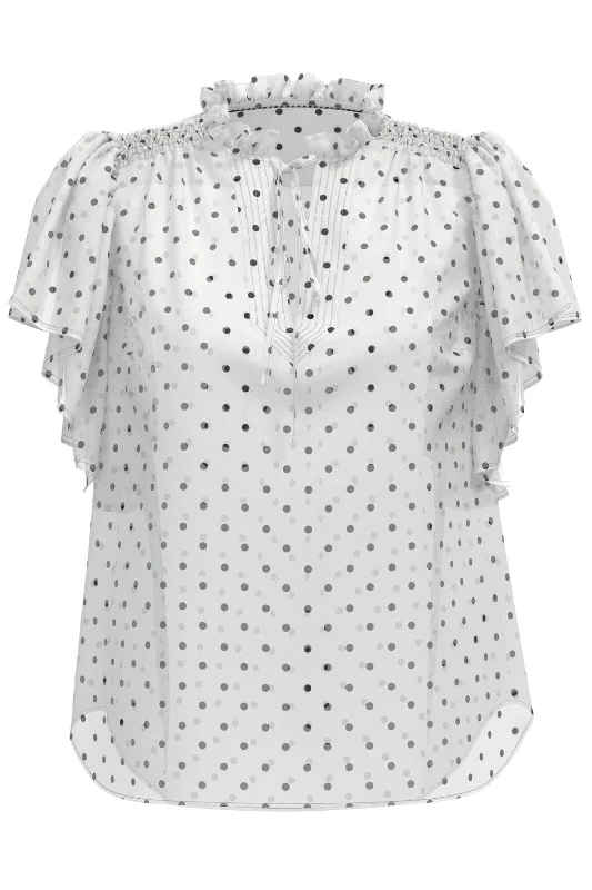 Co´couture - Dionnecc Dot Ss Frill Top 35664 - 11 Off White Cool Women's Skate