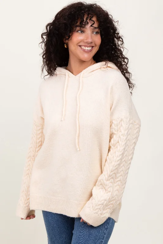 Cream Pullover Knit Hoodie Scandinavian