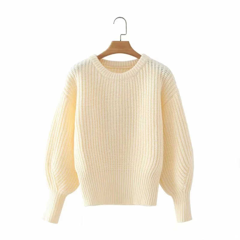 Autumn winter new fund languid loose round neck bubble sleeve knit sweater  1362