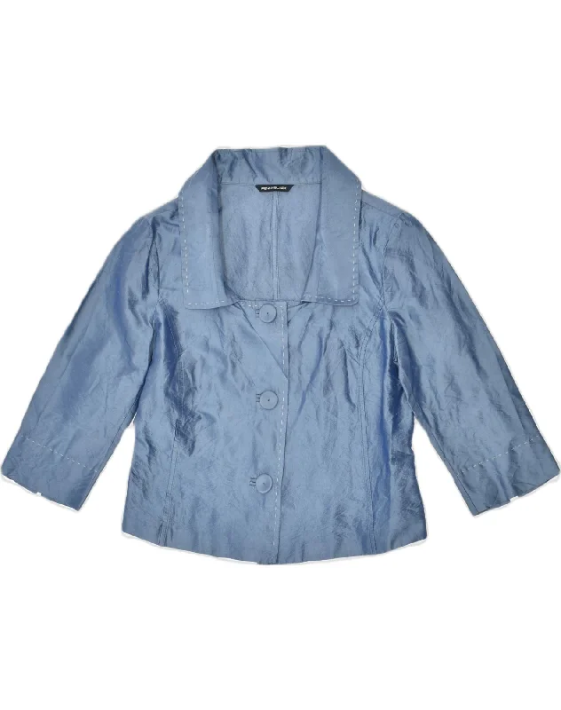 PENNY BLACK Womens 3/4 Sleeve Crop Blazer Jacket UK 10 Small Blue Silk Unique Women's Upcycled