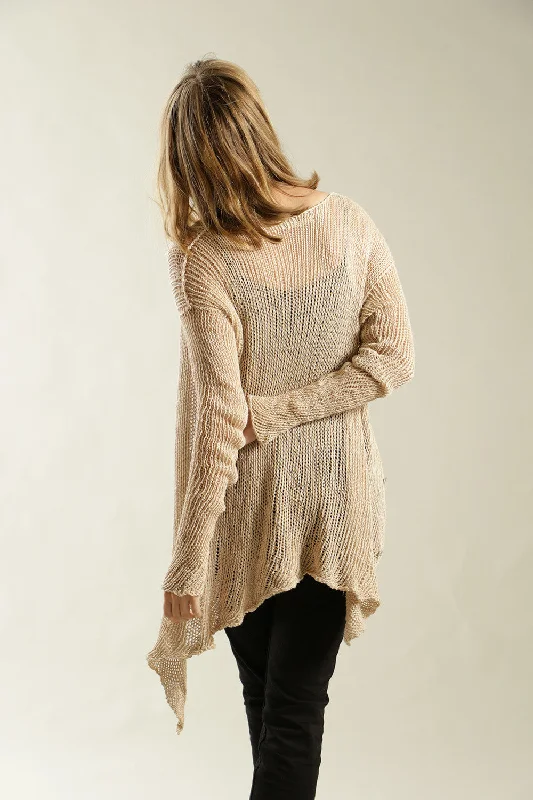 Dusty Blush Nude Cotton and Bamboo handmade Cardigan with buttons - Prevo Sleek Women's 