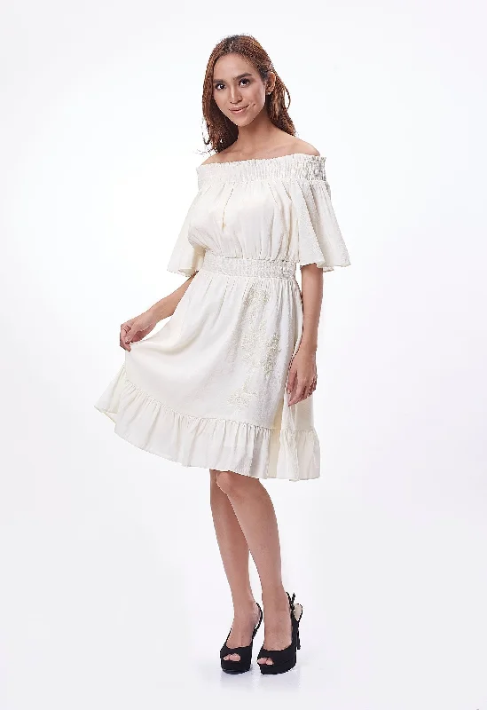 Off-Shoulder Embroided Dress Bold Women's Animal Print