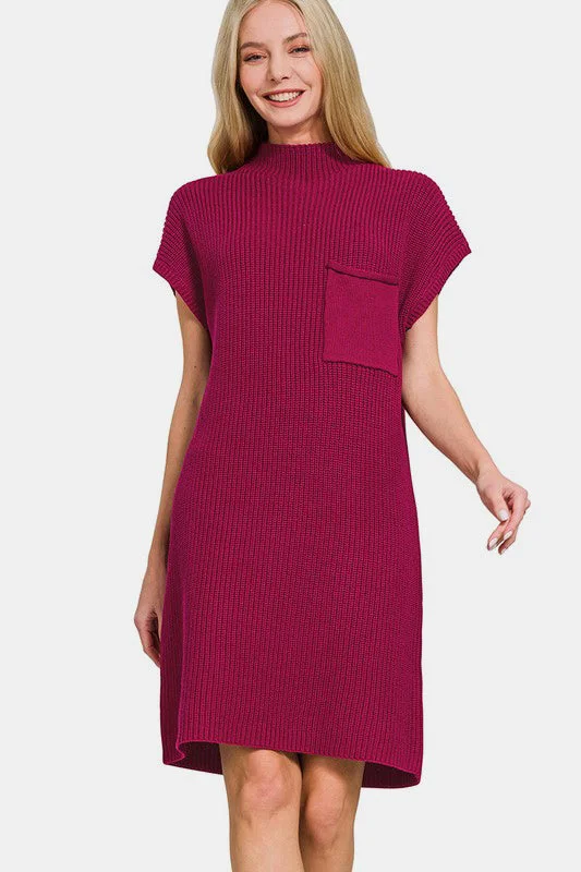Zenana Mock Neck Short Sleeve Sweater Dress Traditional Women's 