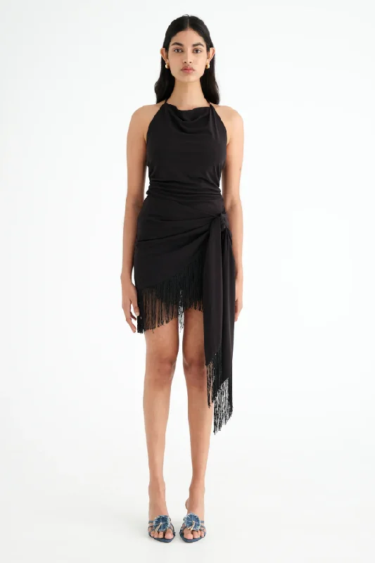 Carolina Fringe Halter Dress Black Refined Women's 