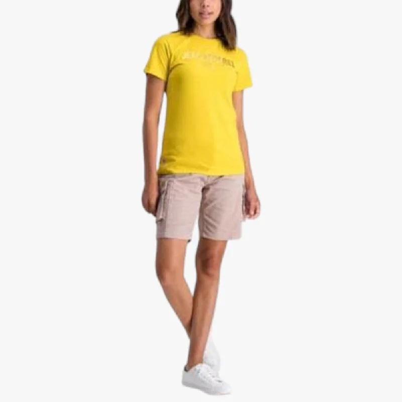 Jeep Womens Slogan Foil Logo Short Sleeve Tee Mineral Yellow Rugged Women's Outdoor 