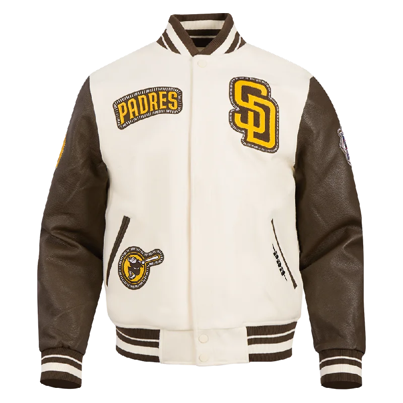 MLB SAN DIEGO PADRES DIY PICK STITCH MEN'S RIB WOOL VARSITY JACKET (EGGSHELL/ BROWN)