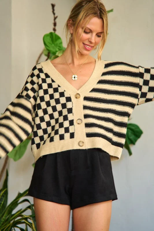 Contrast Pattern Sweater Cardigan