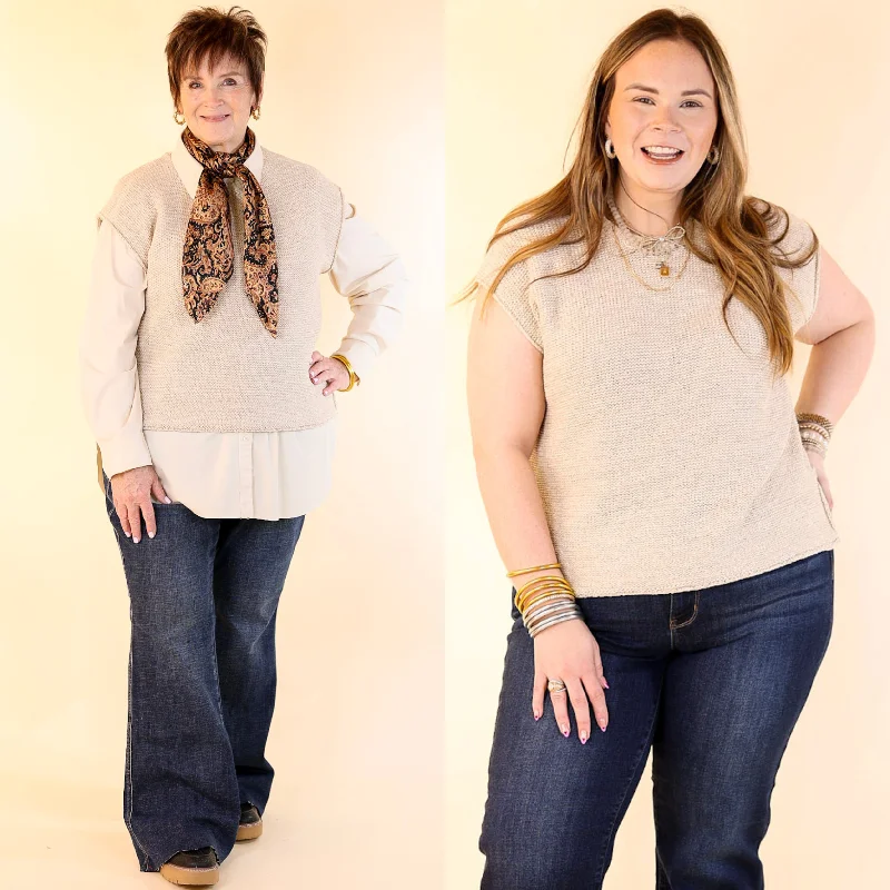 Forever Favorite Oversized Crew Neck Sweater Vest in Sand Beige Stylish Women's Neon