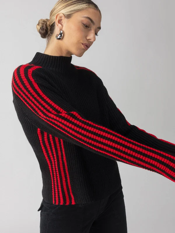 Sporty Stripe Mock Sweater Black Multi Cashmere