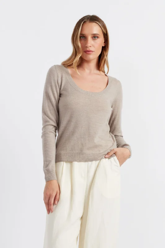 Taupe Pure Merino Scoop Neck Sweater Artistic Women's Avant - 