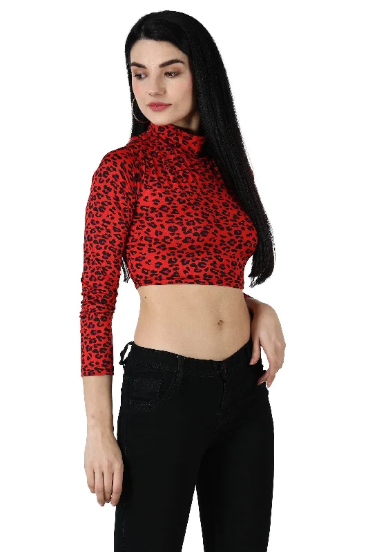 Red Animal Printed Backless Tie Top